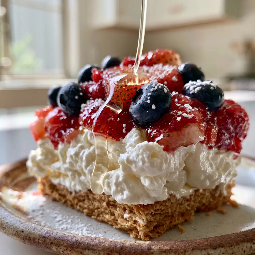 Easter Sunday Recipe: The Ultimate Mascarpone and Glistening Berry Tart 1 Top-down view of the glistening macerated strawberries and whole blueberries dusted with powdered sugar.