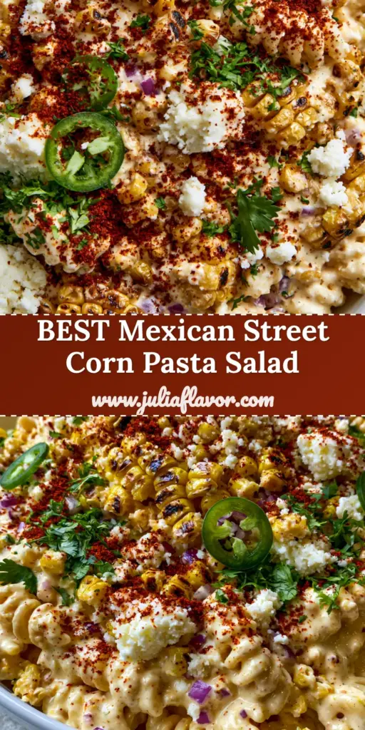 Elote Pasta Salad: The Ultimate Smoky and Creamy Mexican Street Corn Pasta 4 An overhead shot of Elote pasta salad in a white bowl with charred corn, cotija cheese, and jalapeño rounds on a stone countertop.